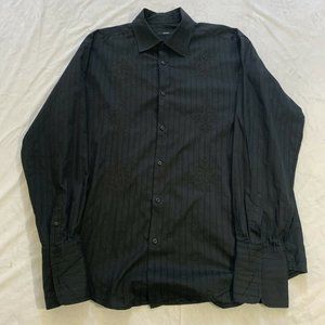 Alfani Men's Embroidered Black Shirt Button Up XL